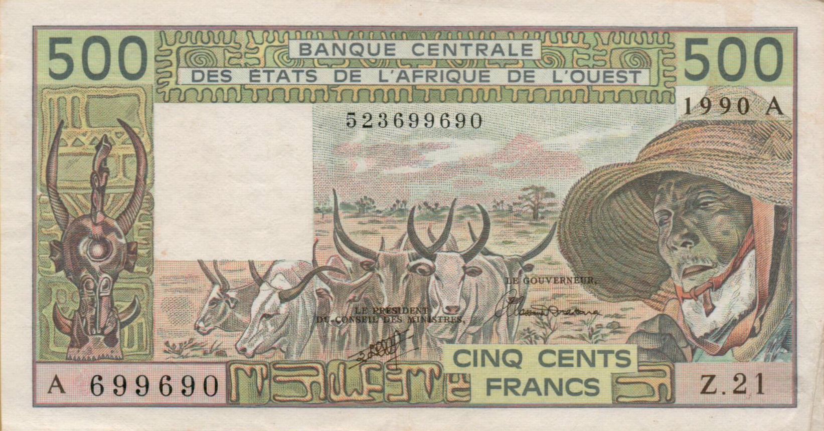 Ivory Coast (W.A.S) 500 1990 UNC P-106A/nx [Replacement]